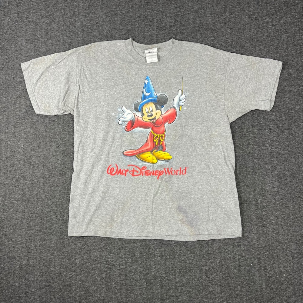 Vintage Walt Disney World T-Shirt Mens XL Gray Sorcerer Mickey Mouse Fantasia